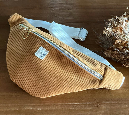 Sac banane en velours côtelé jaune moutarde