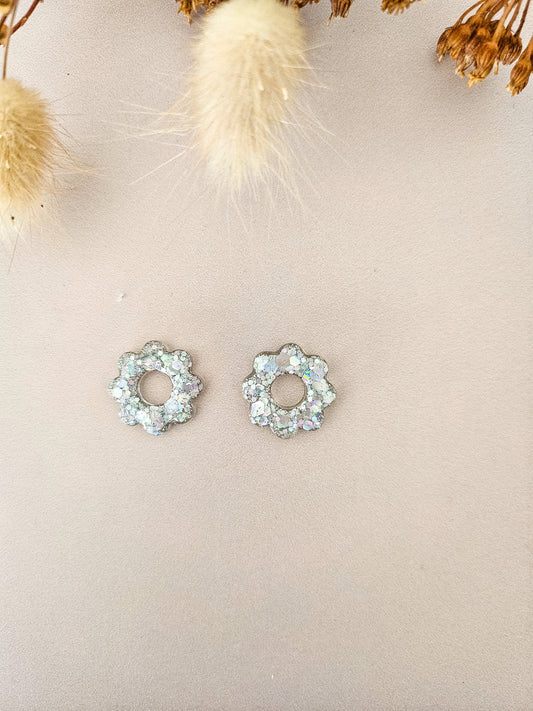 Pampilles fleurs tournesol interchangeables – Résine pailletée artisanale