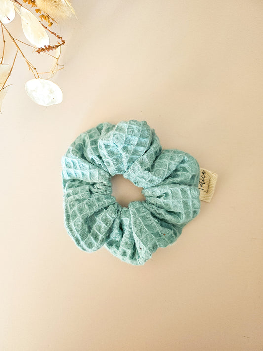 Chouchou en coton nid d’abeille vert d'eau – fait main en France