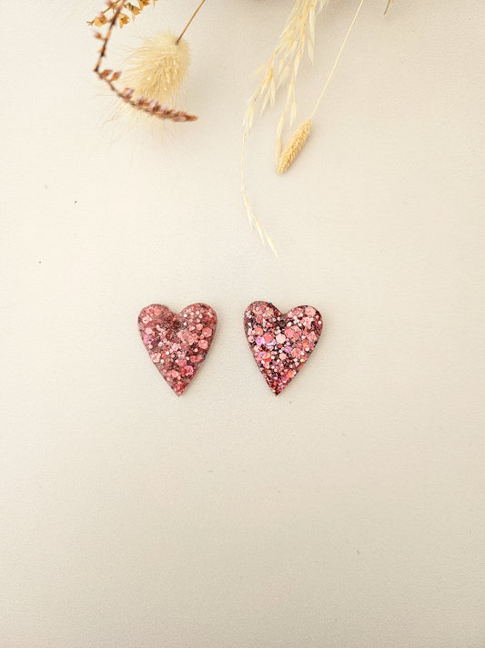 Pampilles cœur en résine pailletée – Fait main – Pour boucles personnalisées