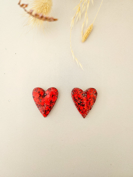 Pampilles cœur en résine pailletée – Fait main – Pour boucles personnalisées