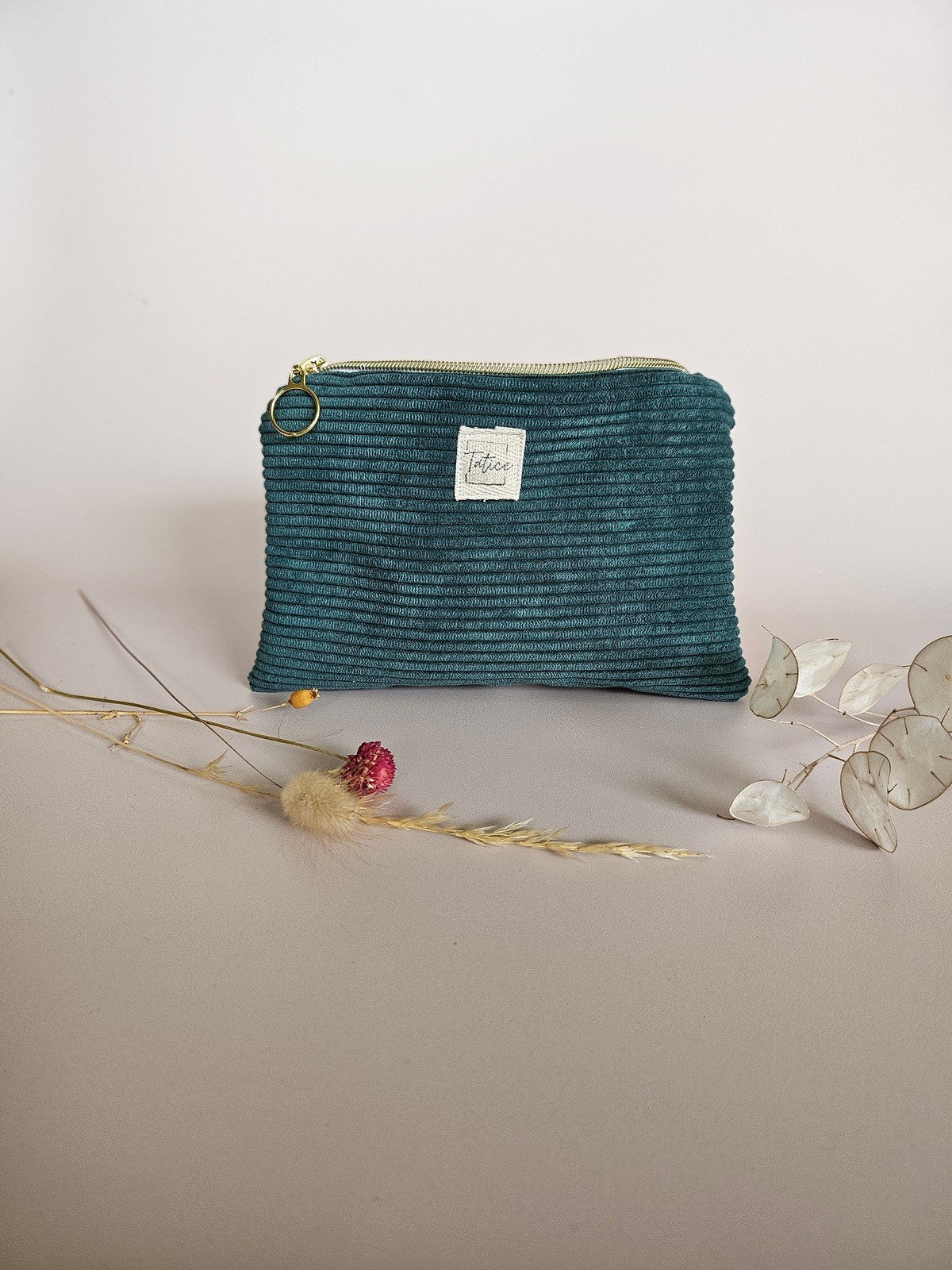 Pochette velours côtelé vert sapin