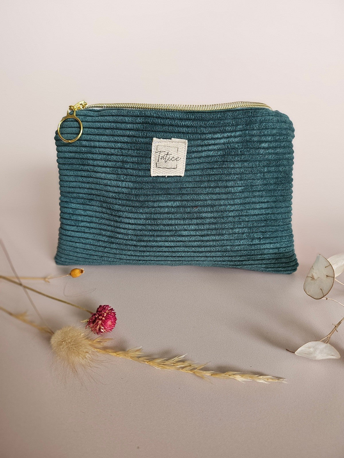Pochette velours côtelé vert sapin