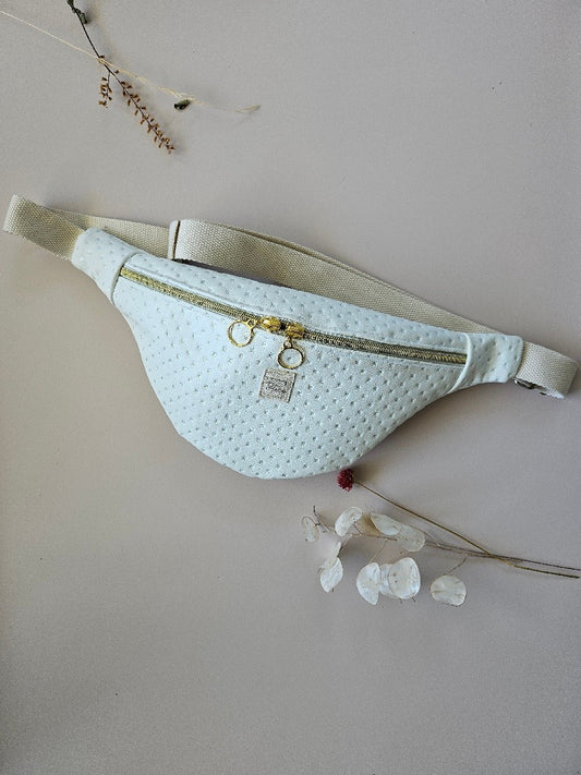 Sac banane simili cuir blanc avec strass