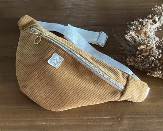 Sac banane en velours côtelé jaune moutarde