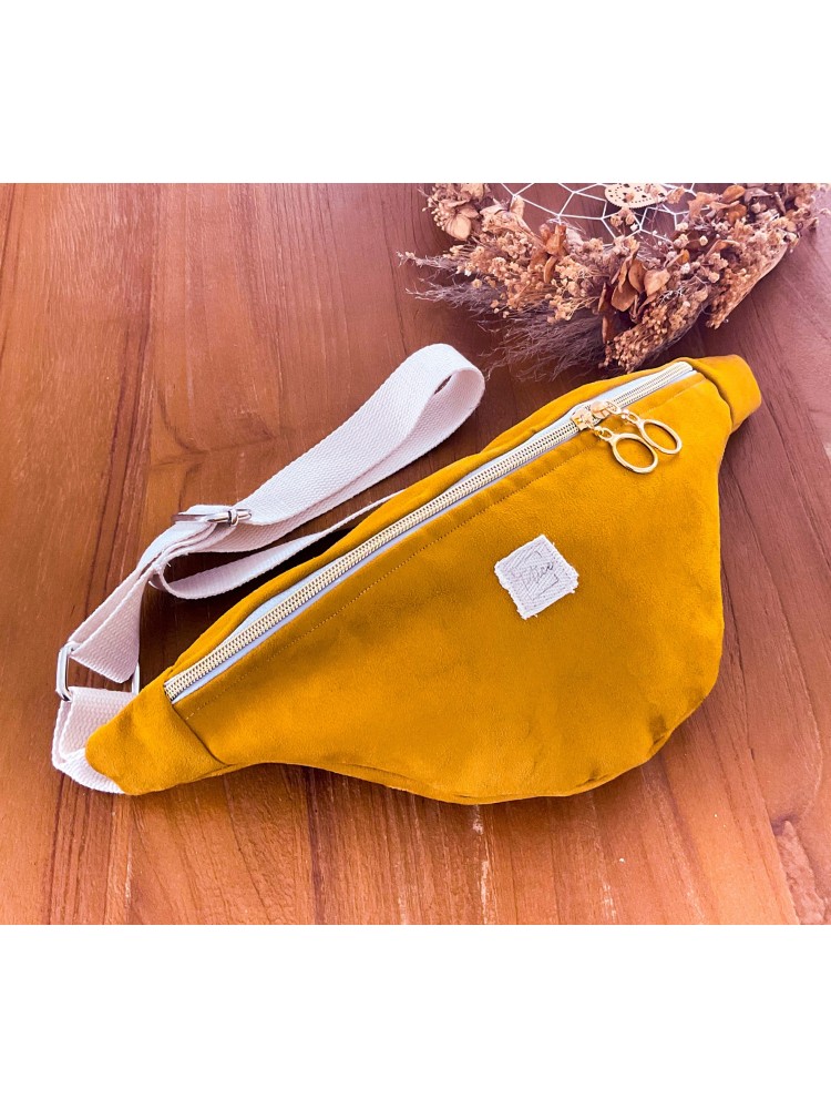 Sac banane velours jaune moutarde