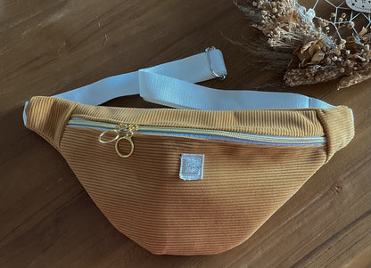 Sac banane en velours côtelé jaune moutarde