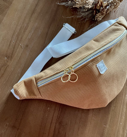 Sac banane en velours côtelé jaune moutarde