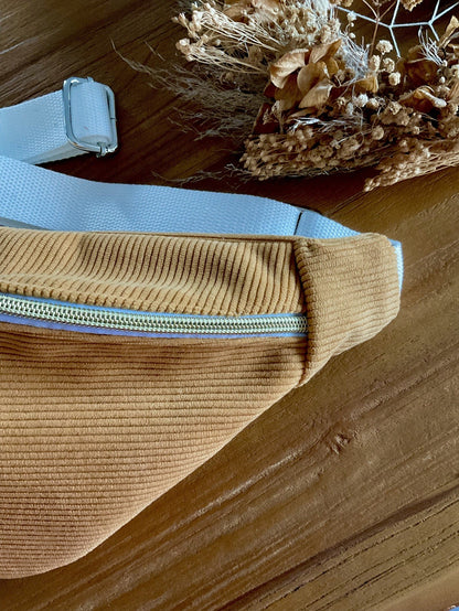 Sac banane en velours côtelé jaune moutarde