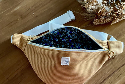 Sac banane en velours côtelé jaune moutarde