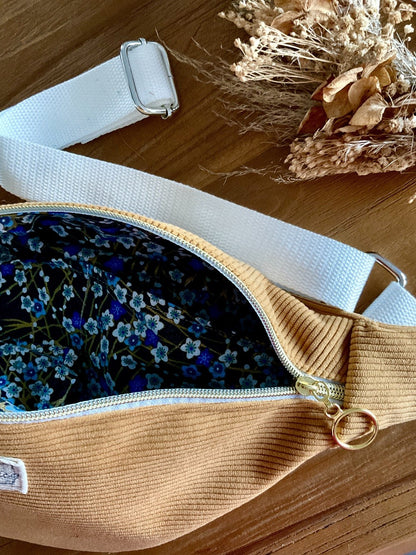 Sac banane en velours côtelé jaune moutarde