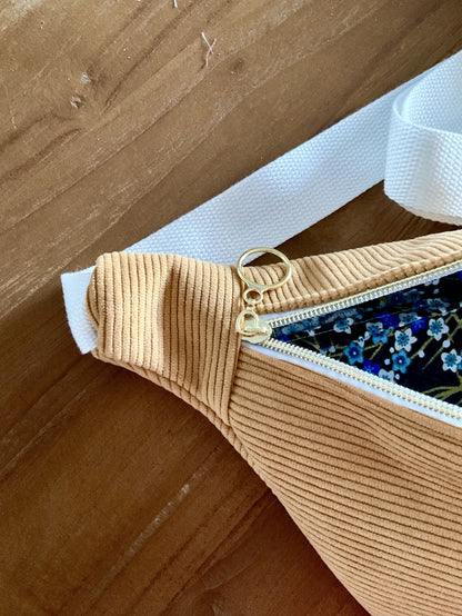 Sac banane en velours côtelé jaune moutarde