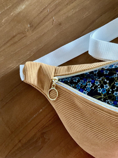 Sac banane en velours côtelé jaune moutarde