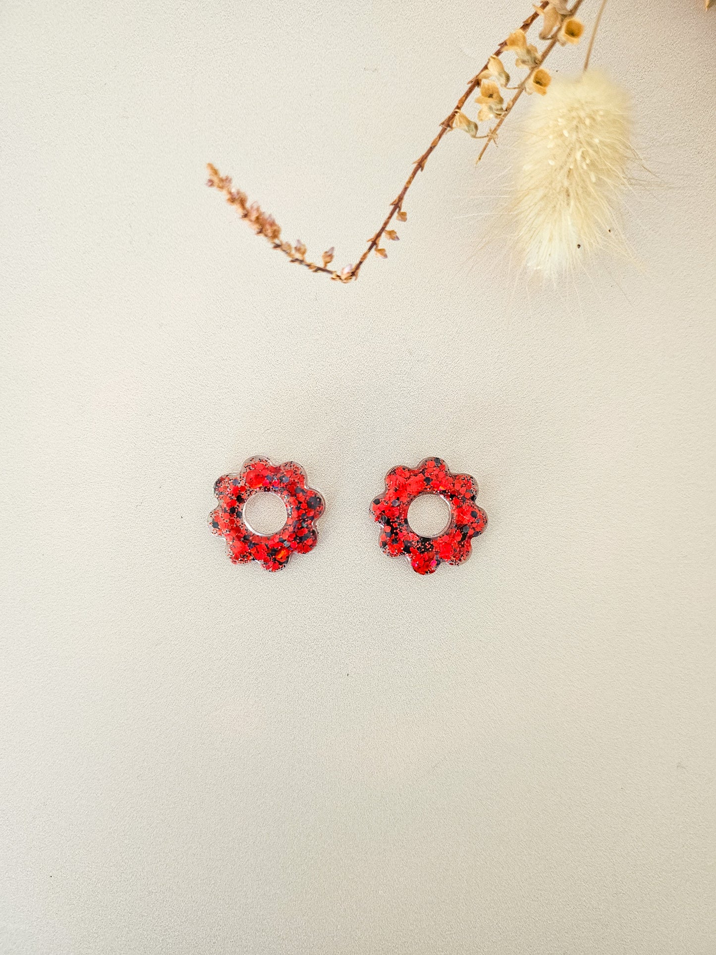 Pampilles fleurs tournesol interchangeables – Résine pailletée artisanale