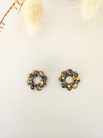 Pampilles fleurs tournesol interchangeables – Résine pailletée artisanale