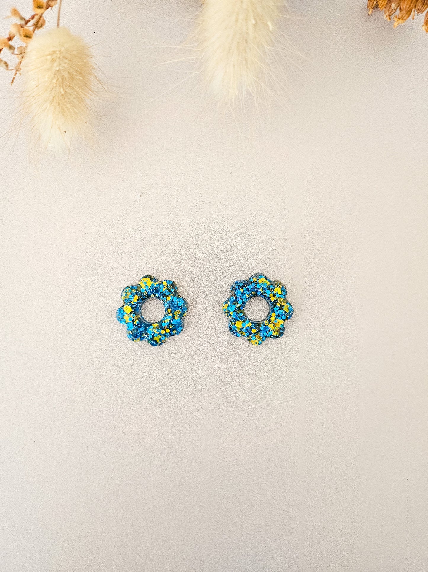 Pampilles fleurs tournesol interchangeables – Résine pailletée artisanale