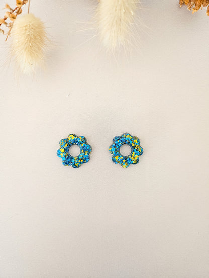 Pampilles fleurs tournesol interchangeables – Résine pailletée artisanale