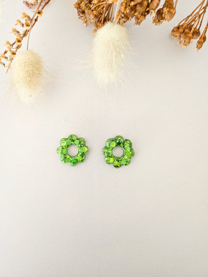 Pampilles fleurs tournesol interchangeables – Résine pailletée artisanale