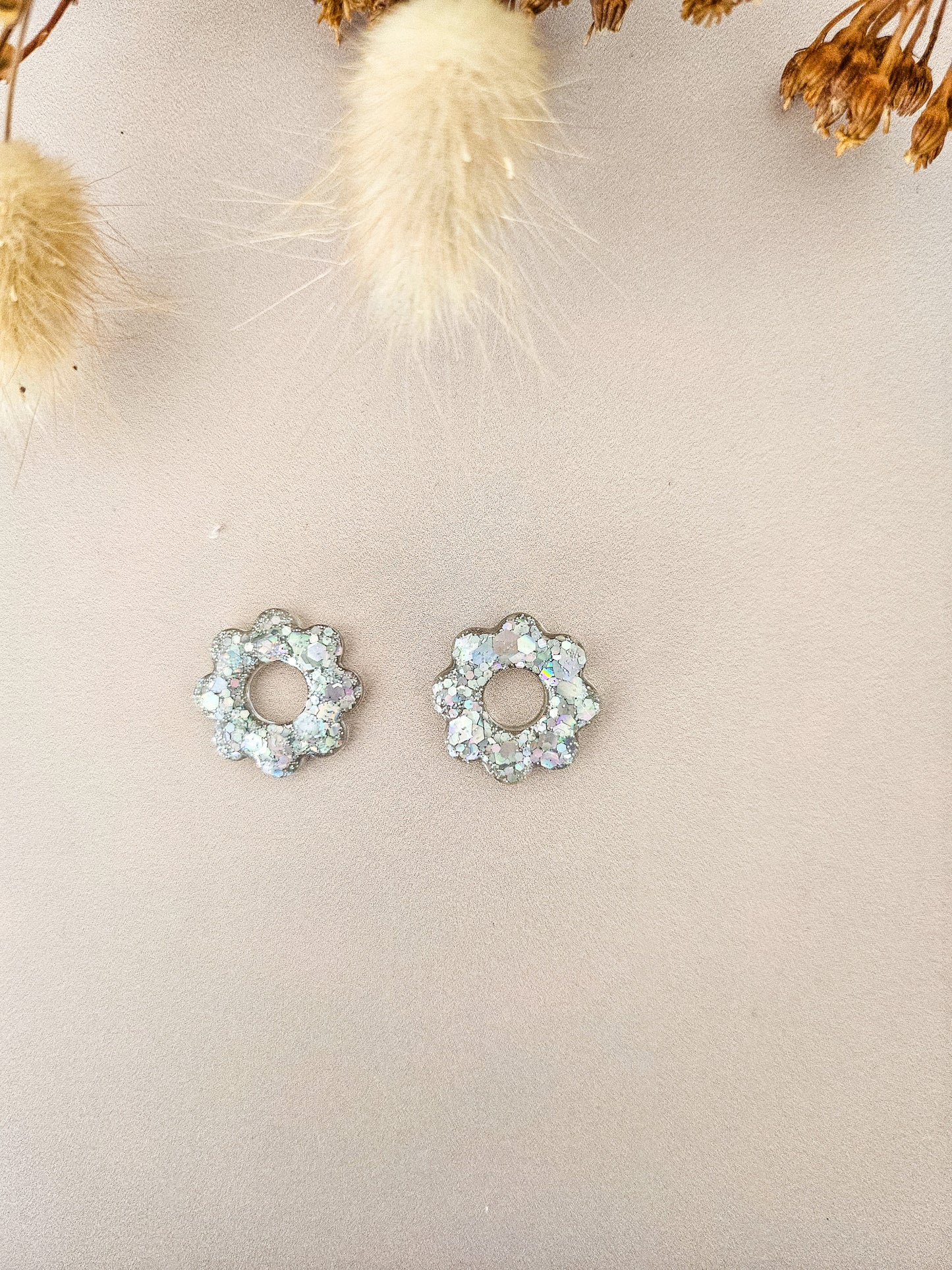 Pampilles fleurs tournesol interchangeables – Résine pailletée artisanale