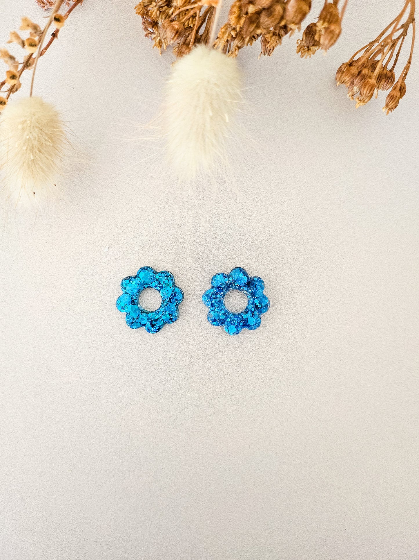 Pampilles fleurs tournesol interchangeables – Résine pailletée artisanale