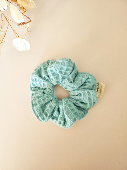 Chouchou en coton nid d’abeille vert d'eau – fait main en France