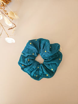 Chouchou en gaze de coton à pois dorés – Fait main