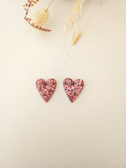 Pampilles cœur en résine pailletée – Fait main – Pour boucles personnalisées