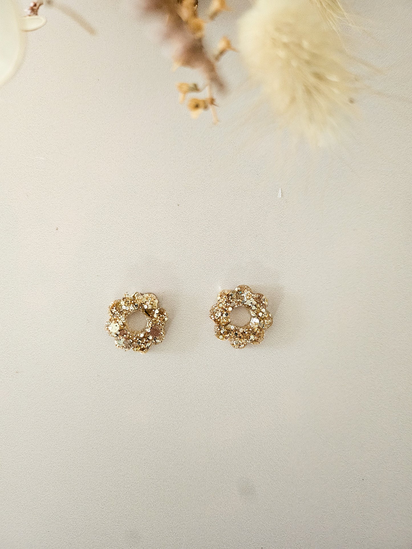 Pampilles fleurs tournesol interchangeables – Résine pailletée artisanale