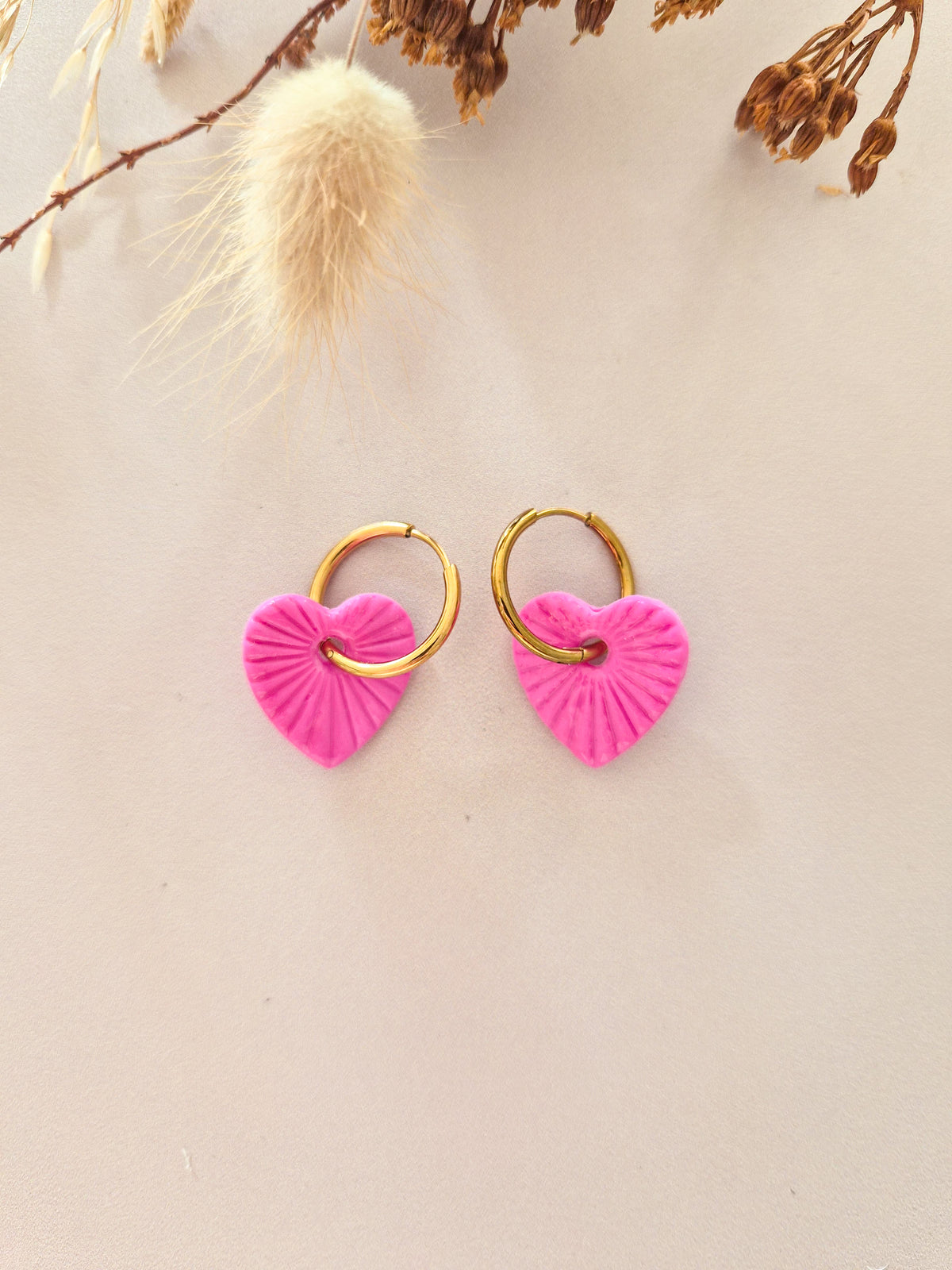 Boucles d’oreilles Cœur strié en argile polymère