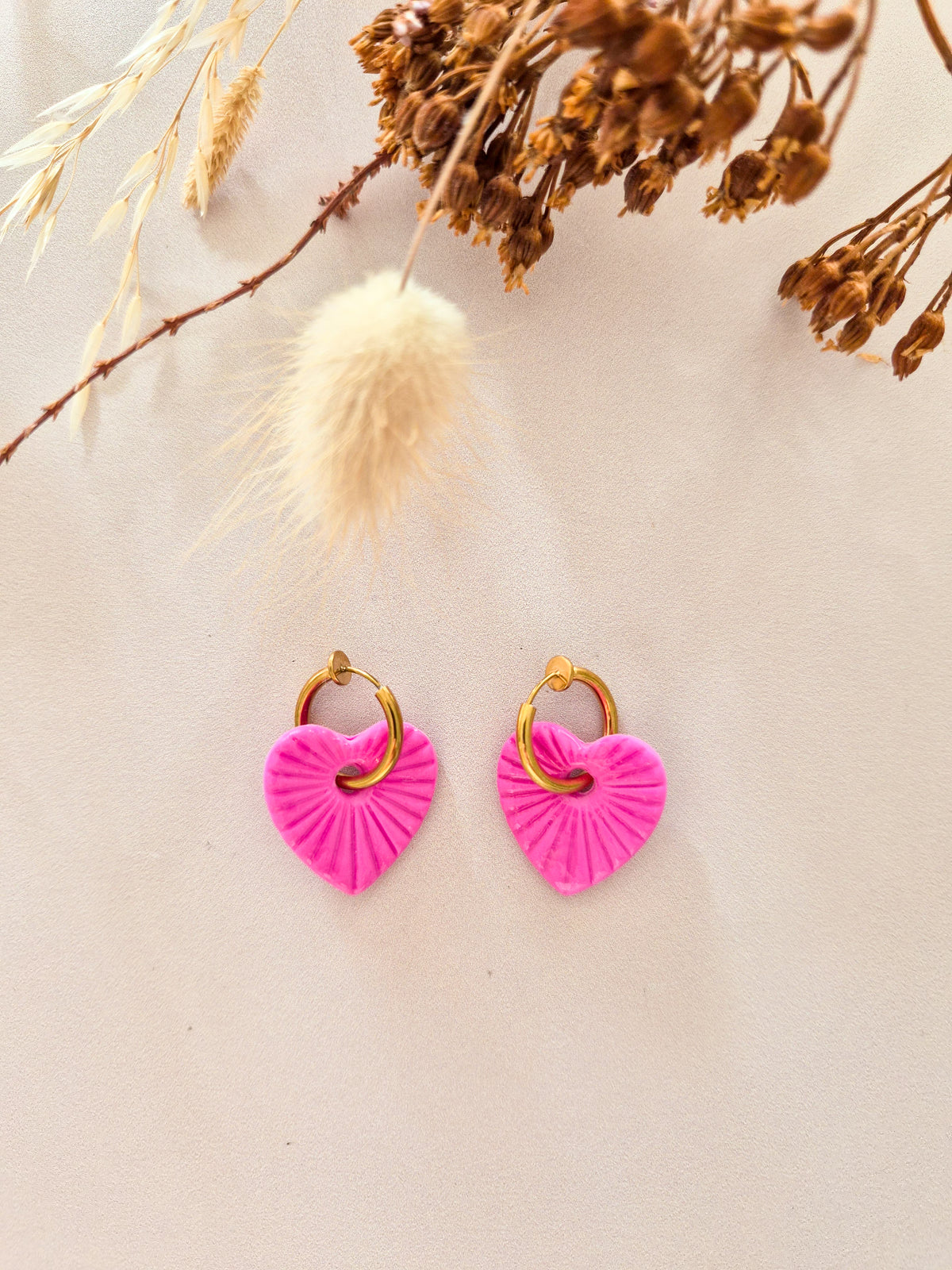 Boucles d’oreilles Cœur strié en argile polymère