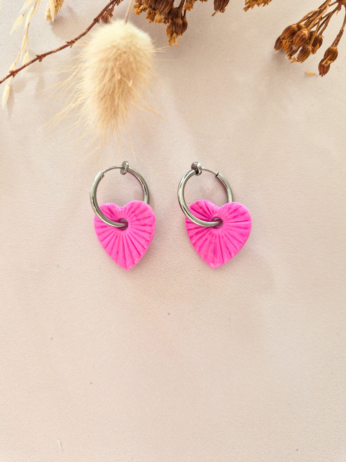 Boucles d’oreilles Cœur strié en argile polymère