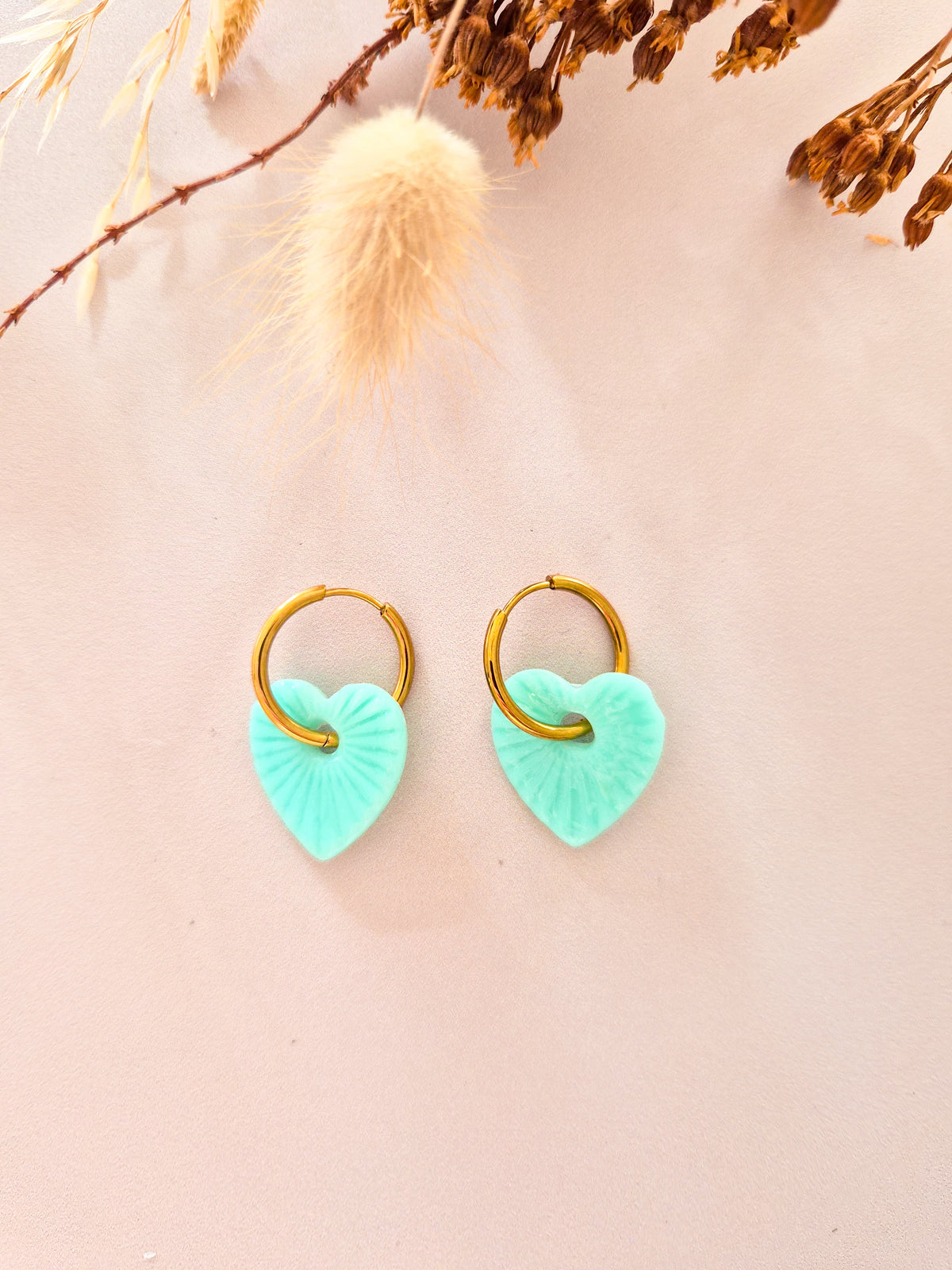 Boucles d’oreilles Cœur strié en argile polymère