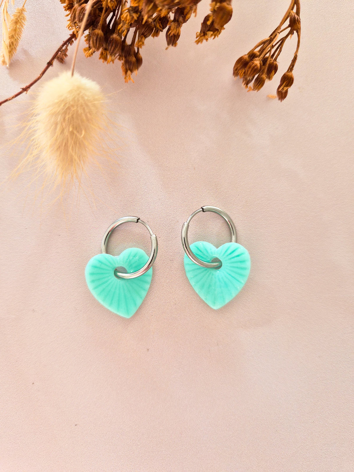 Boucles d’oreilles Cœur strié en argile polymère