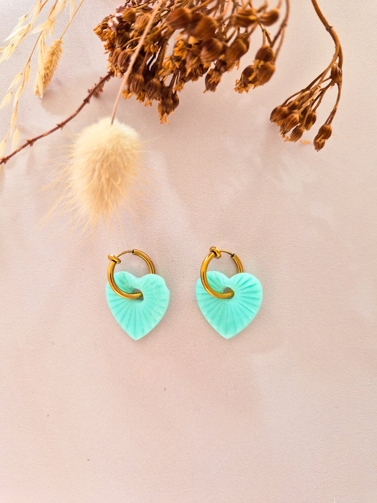 Boucles d’oreilles Cœur strié en argile polymère