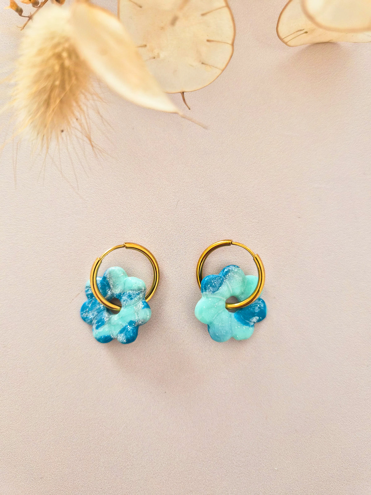 Boucles d’oreilles Rosace marbrées en argile polymère