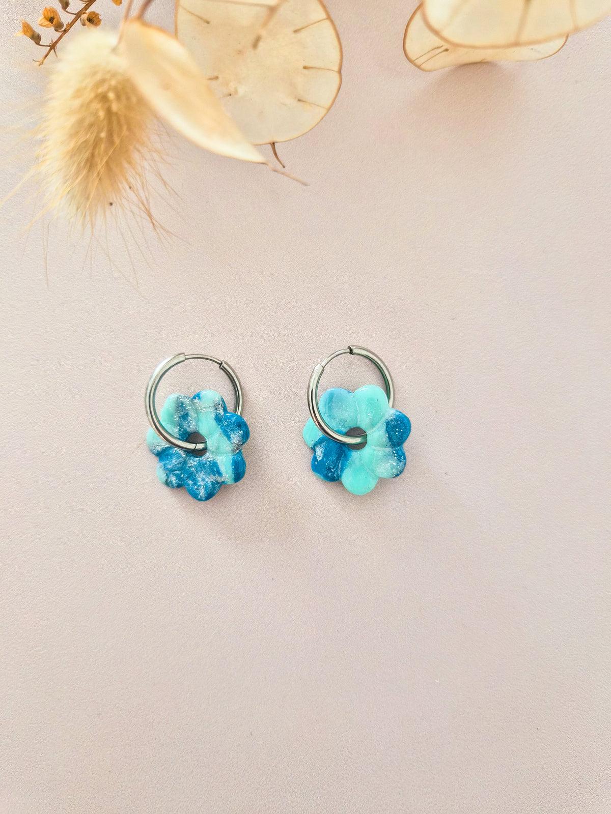 Boucles d’oreilles Rosace marbrées en argile polymère
