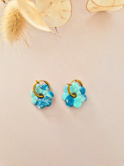 Boucles d’oreilles Rosace marbrées en argile polymère