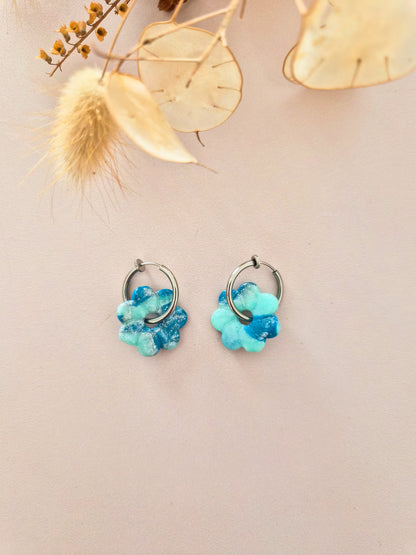 Boucles d’oreilles Rosace marbrées en argile polymère