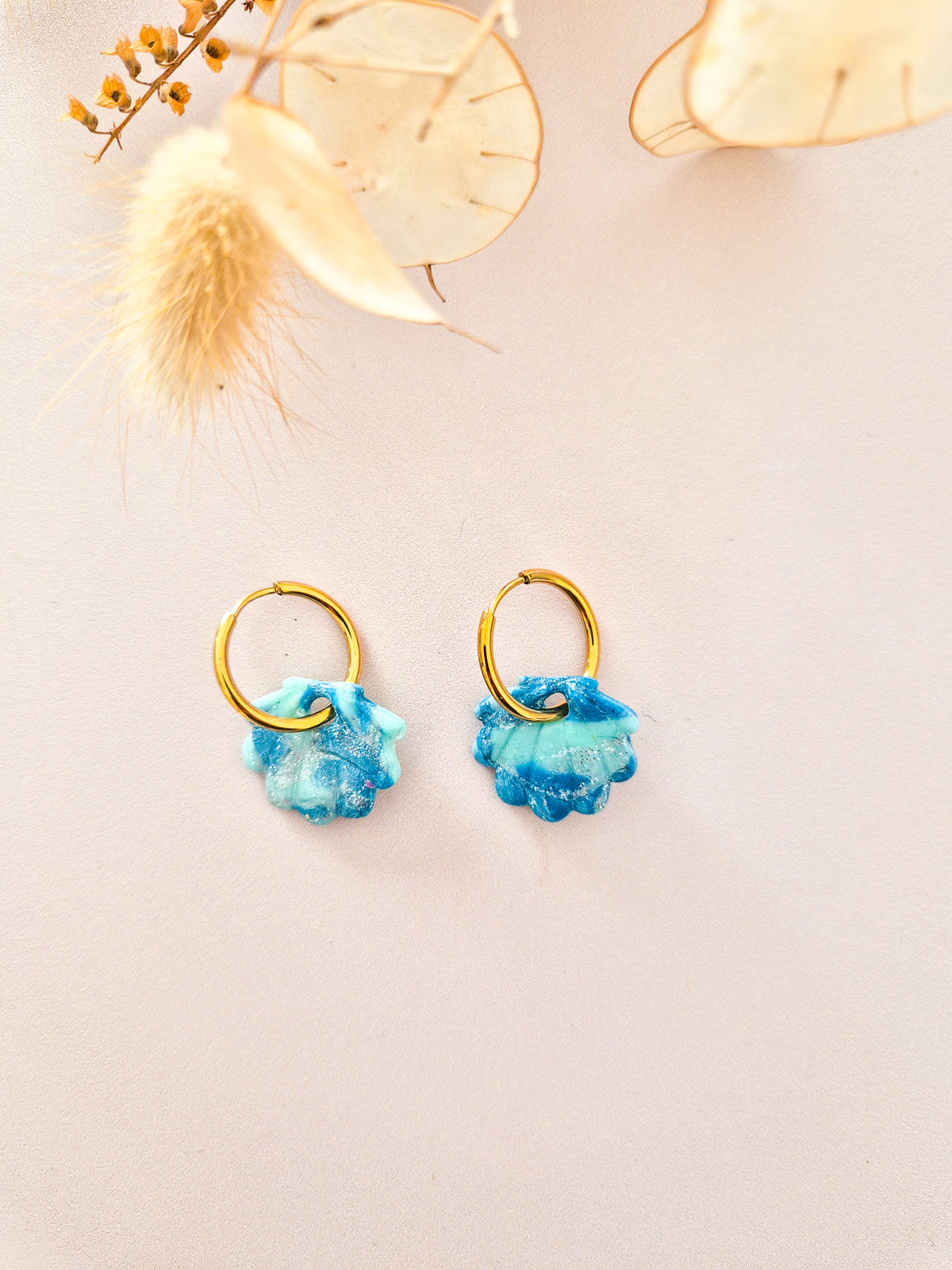 Boucles d'oreilles Coquillage marbrées en argile polymère