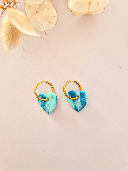 Boucles d’oreilles Cœur strié marbré en argile polymère