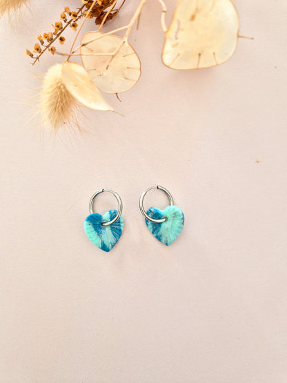 Boucles d’oreilles Cœur strié marbré en argile polymère