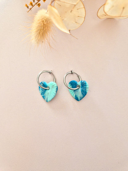 Boucles d’oreilles Cœur strié marbré en argile polymère