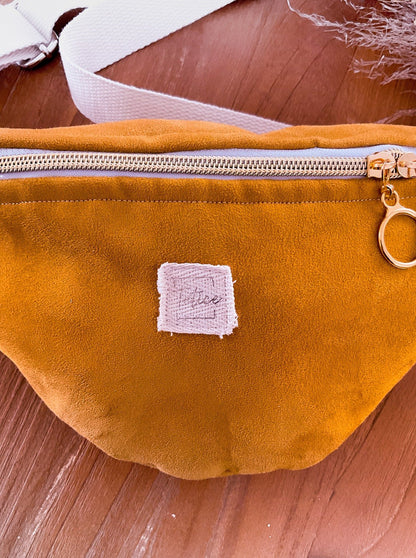Sac banane en velours jaune moutarde