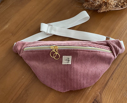 Sac banane en velours côtelé vieux rose