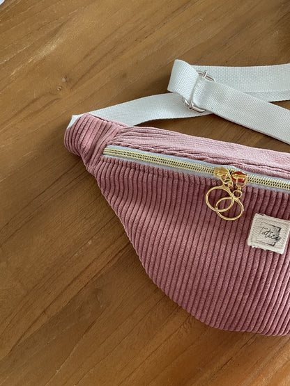 Sac banane en velours côtelé vieux rose