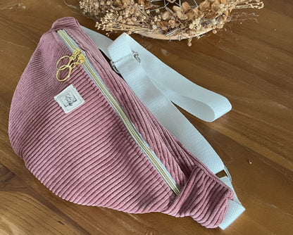 Sac banane en velours côtelé vieux rose