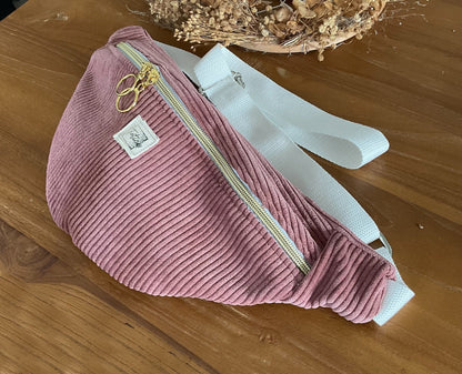 Sac banane en velours côtelé vieux rose