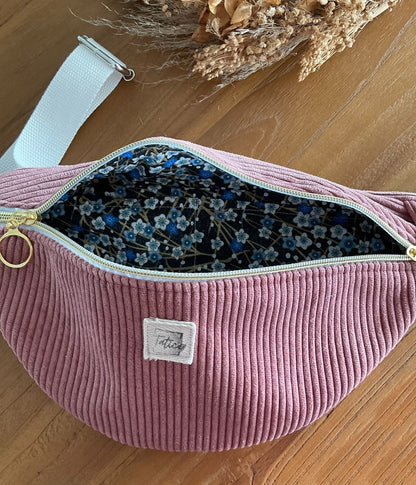 Sac banane en velours côtelé vieux rose