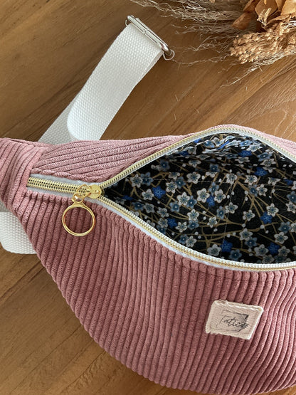 Sac banane en velours côtelé vieux rose