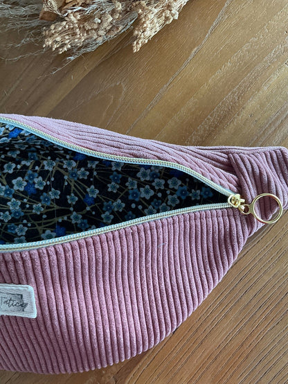 Sac banane en velours côtelé vieux rose